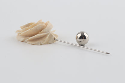 Carved Mammoth Ivory Rose Stick Pin