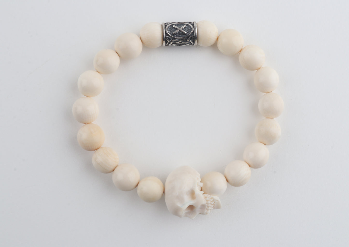 Mammoth Ivory & Sterling Silver Skull Bracelet