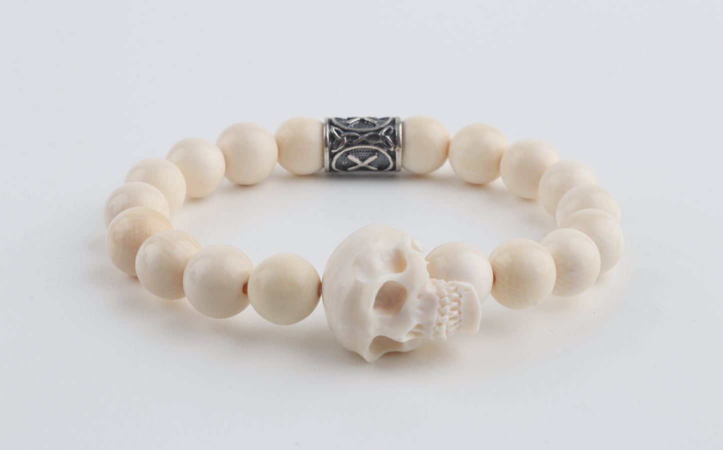 Mammoth Ivory & Sterling Silver Skull Bracelet