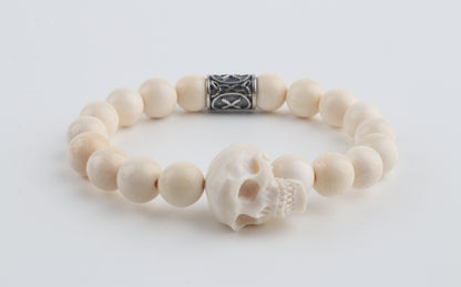 Mammoth Ivory & Sterling Silver Skull Bracelet