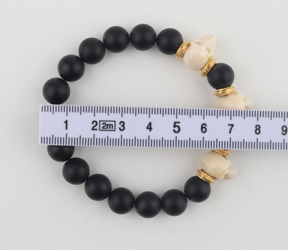 Mammoth Ivory Skulls & Matte Black Beads Bracelet
