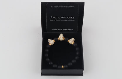Mammoth Ivory Skulls & Matte Black Beads Bracelet