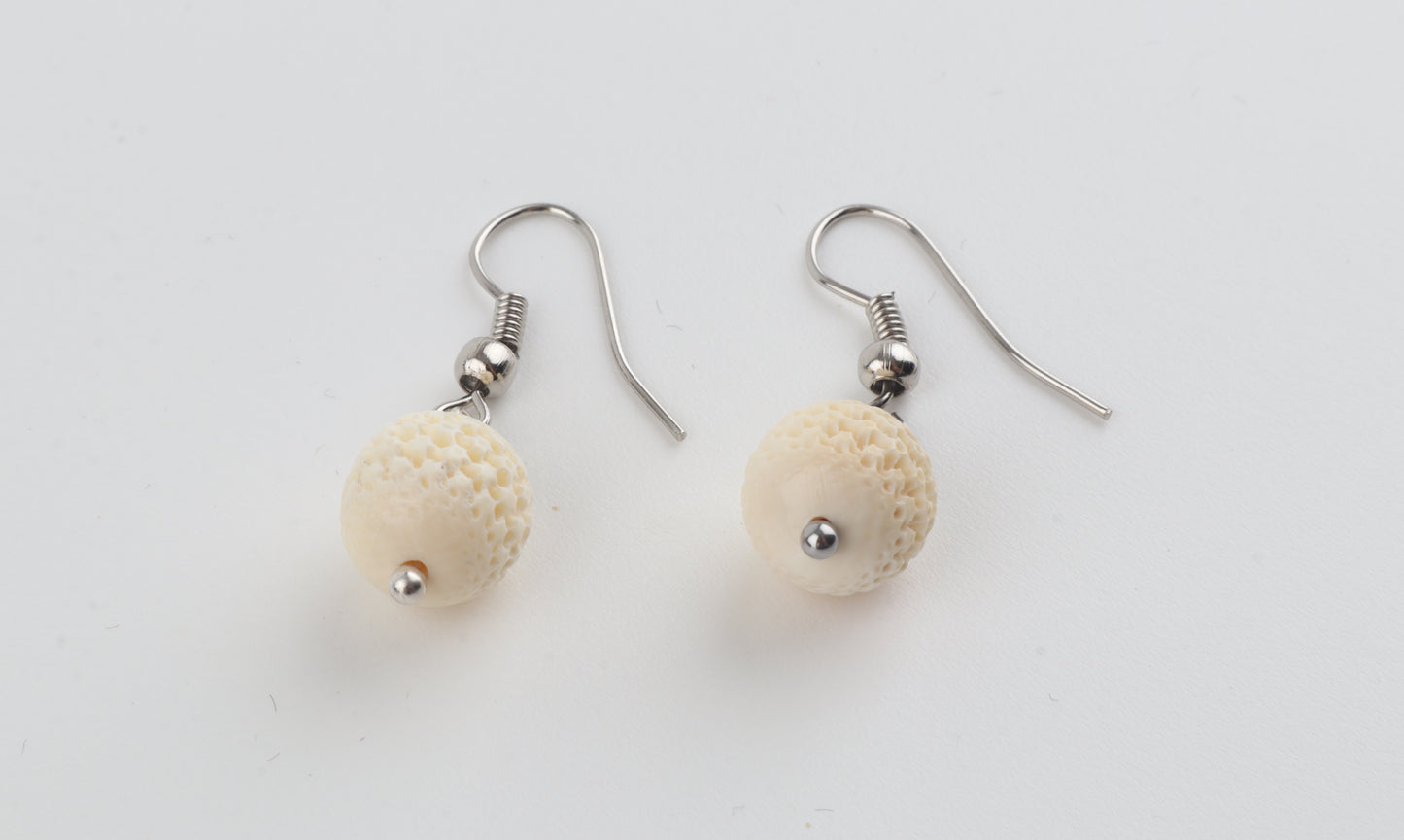 Carved Mammoth Ivory Drop Earrings