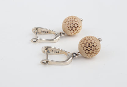 Carved Mammoth Ivory Drop Earrings