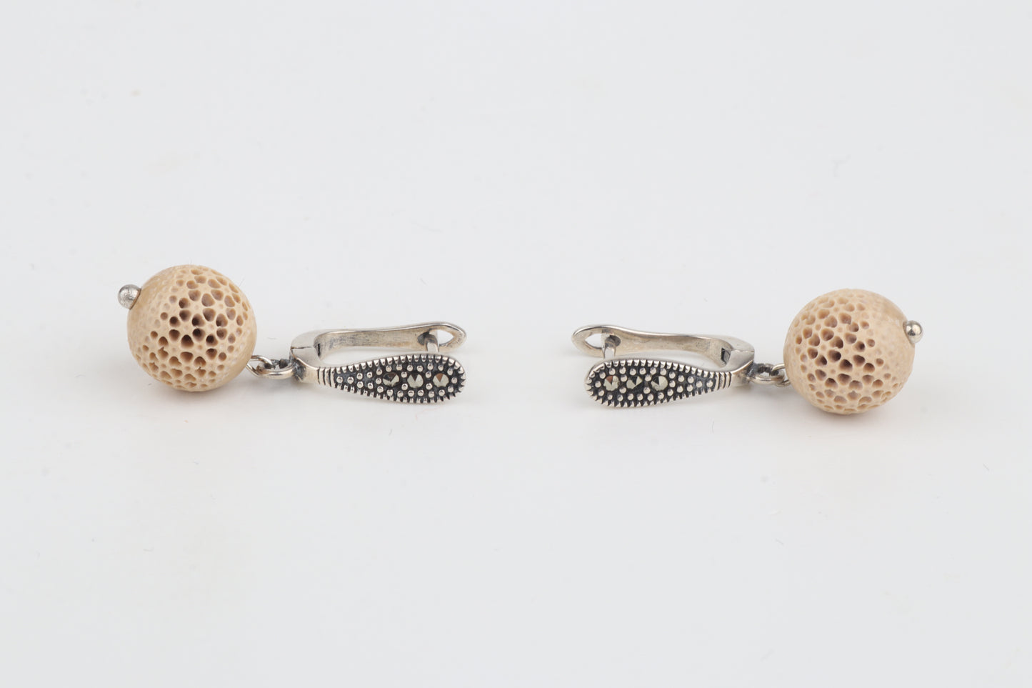 Carved Mammoth Ivory Drop Earrings