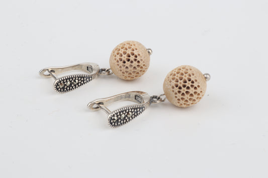 Carved Mammoth Ivory Drop Earrings