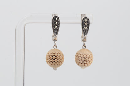 Carved Mammoth Ivory Drop Earrings