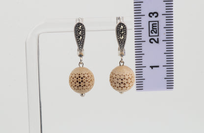 Carved Mammoth Ivory Drop Earrings