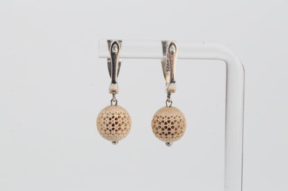 Carved Mammoth Ivory Drop Earrings