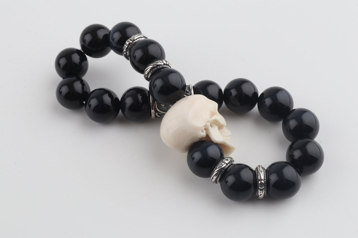 Mammoth Ivory Skull & Obsidian Bracelet