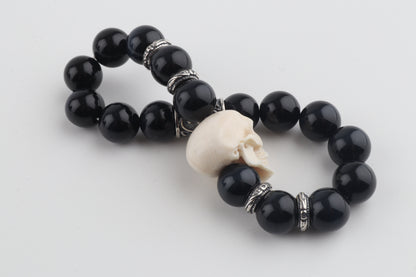 Mammoth Ivory Skull & Obsidian Bracelet