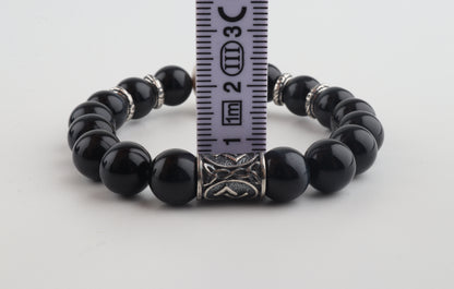Mammoth Ivory Skull & Obsidian Bracelet