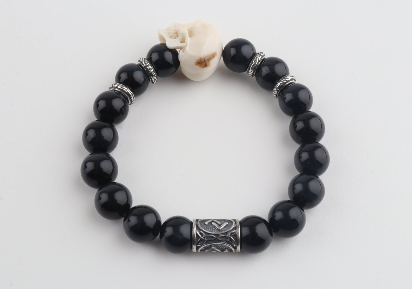 Mammoth Ivory Skull & Obsidian Bracelet