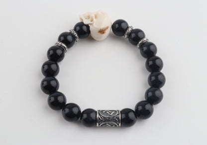 Mammoth Ivory Skull & Obsidian Bracelet