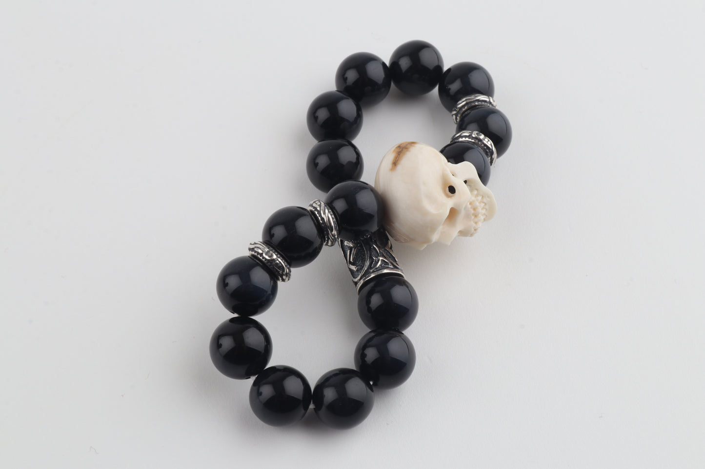 Mammoth Ivory Skull & Obsidian Bracelet