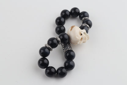 Mammoth Ivory Skull & Obsidian Bracelet