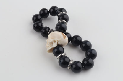 Mammoth Ivory Skull & Obsidian Bracelet