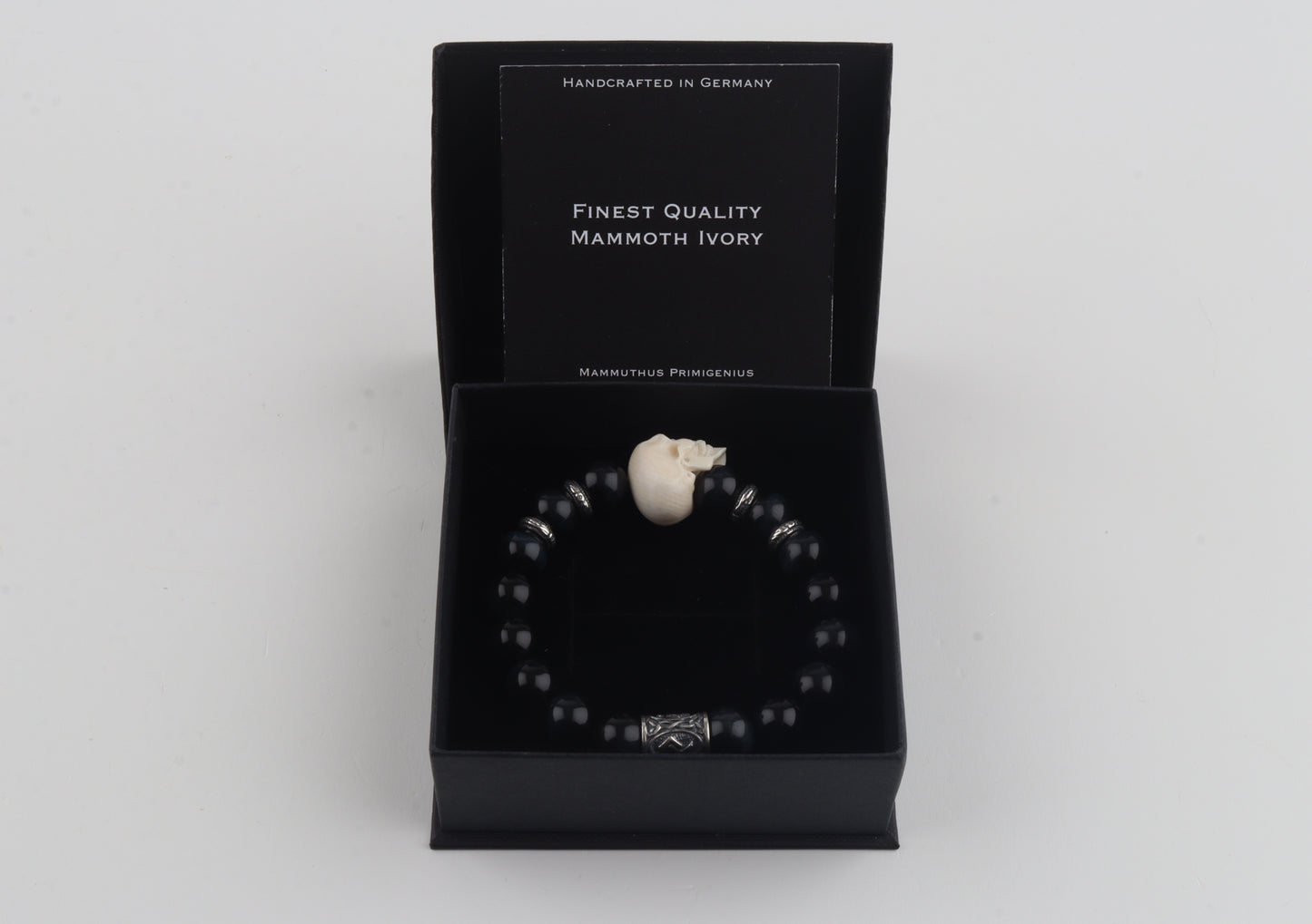 Mammoth Ivory Skull & Obsidian Bracelet