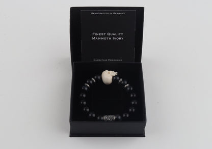 Mammoth Ivory Skull & Obsidian Bracelet