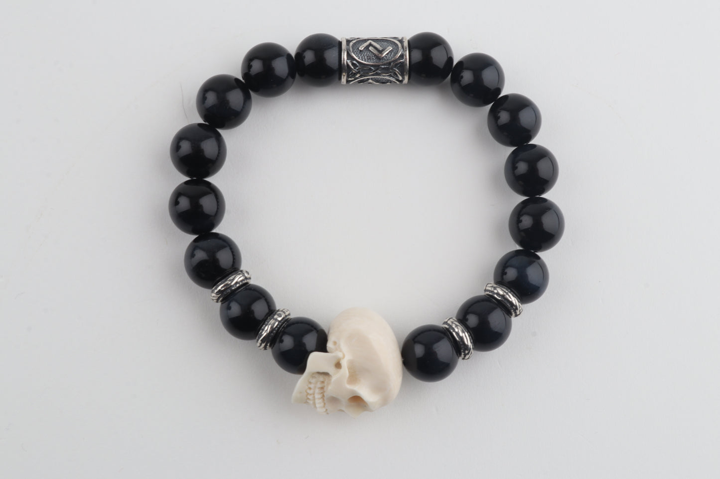 Mammoth Ivory Skull & Obsidian Bracelet