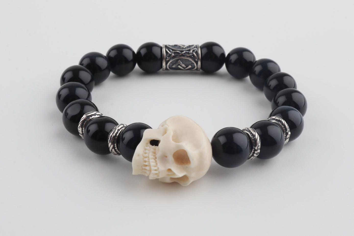 Mammoth Ivory Skull & Obsidian Bracelet