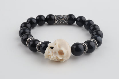 Mammoth Ivory Skull & Obsidian Bracelet