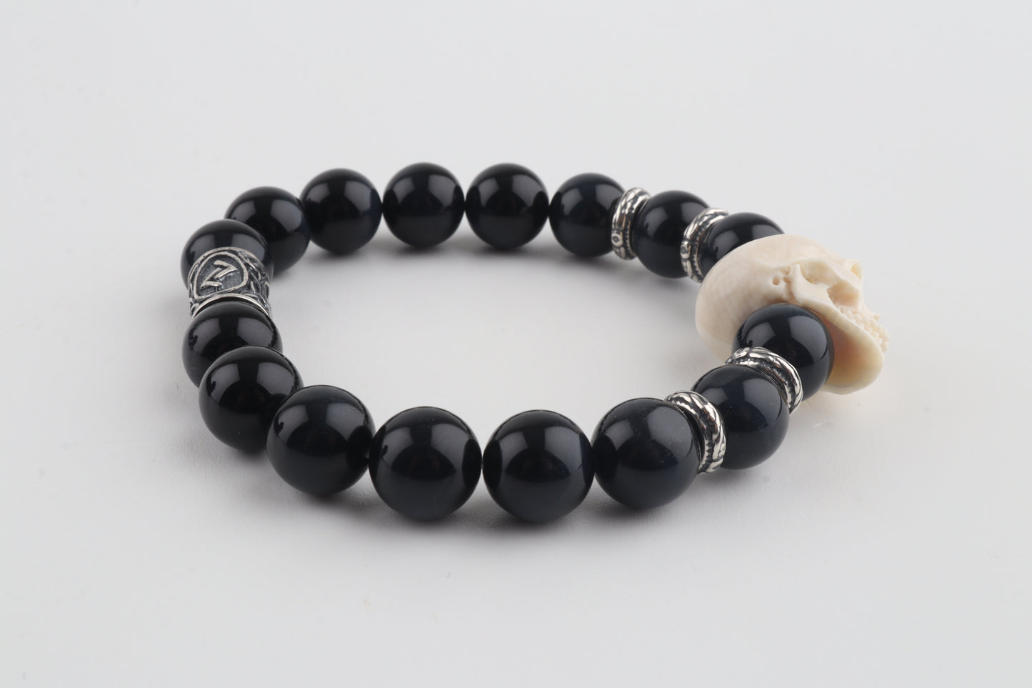 Mammoth Ivory Skull & Obsidian Bracelet