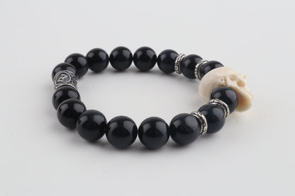 Mammoth Ivory Skull & Obsidian Bracelet