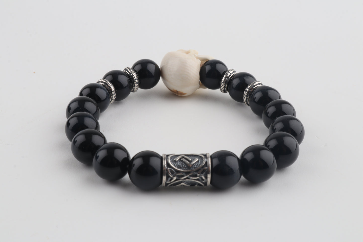 Mammoth Ivory Skull & Obsidian Bracelet