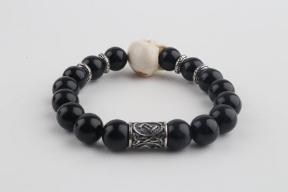 Mammoth Ivory Skull & Obsidian Bracelet