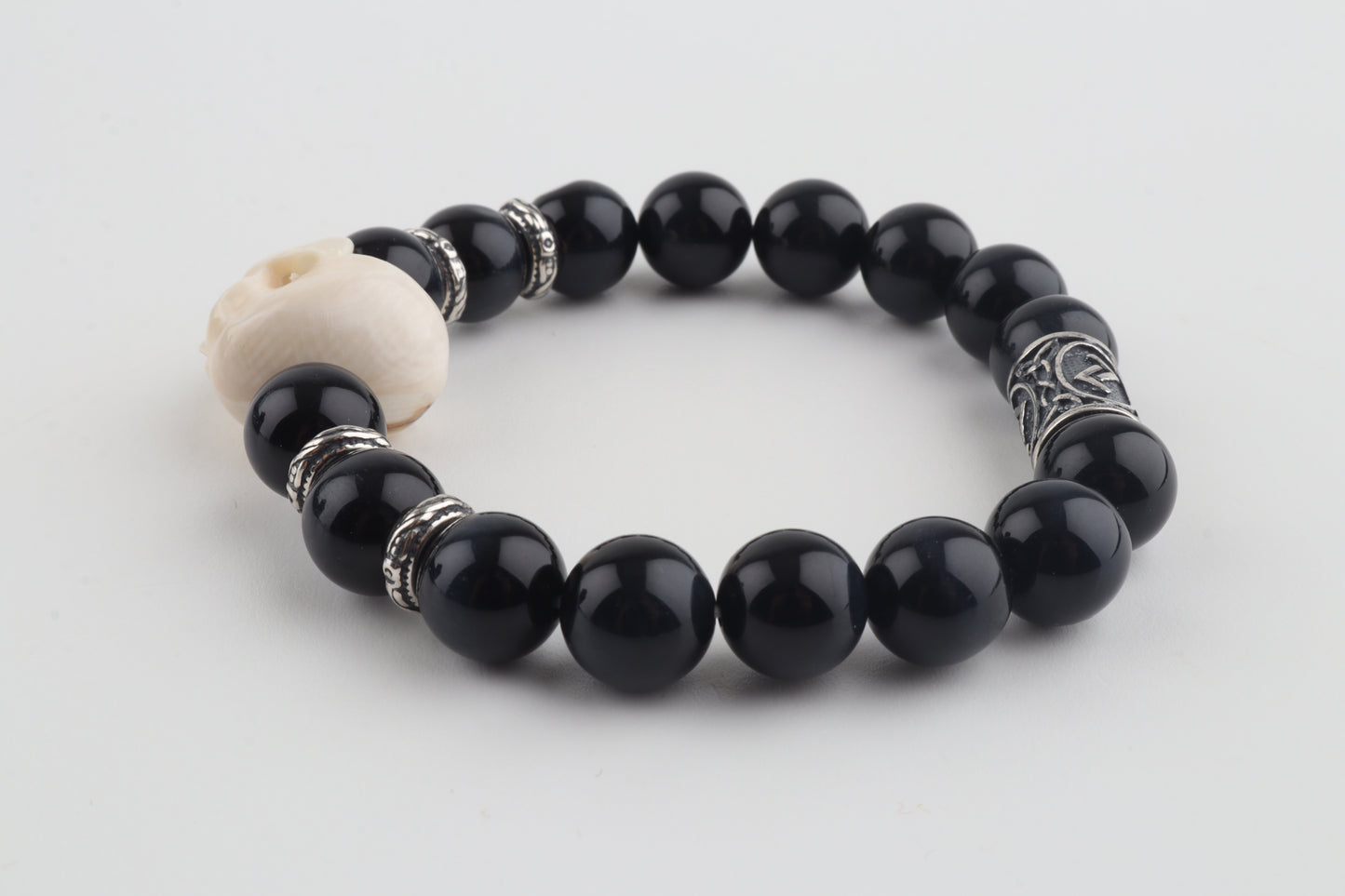 Mammoth Ivory Skull & Obsidian Bracelet