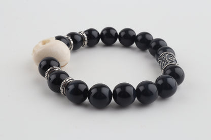 Mammoth Ivory Skull & Obsidian Bracelet