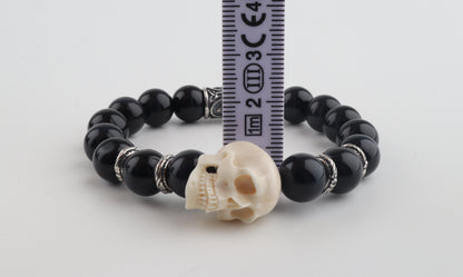 Mammoth Ivory Skull & Obsidian Bracelet