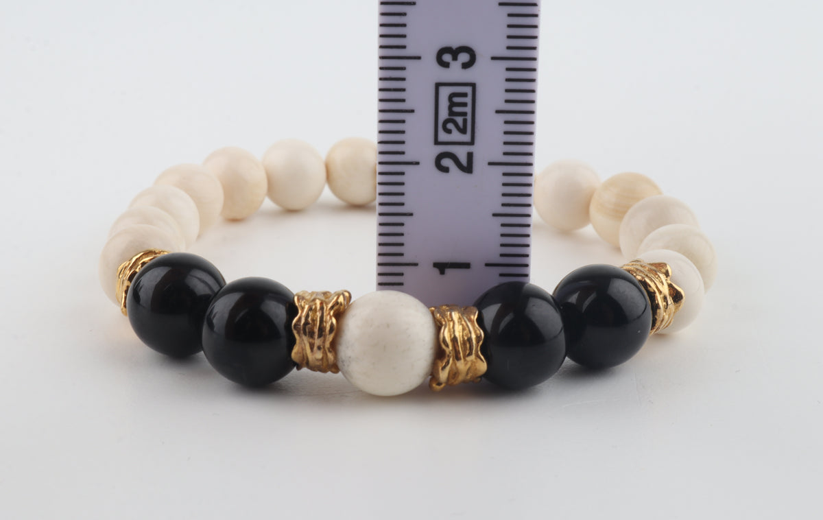 Arctic Noir — Mammoth Ivory & Black Obsidian Bracelet
