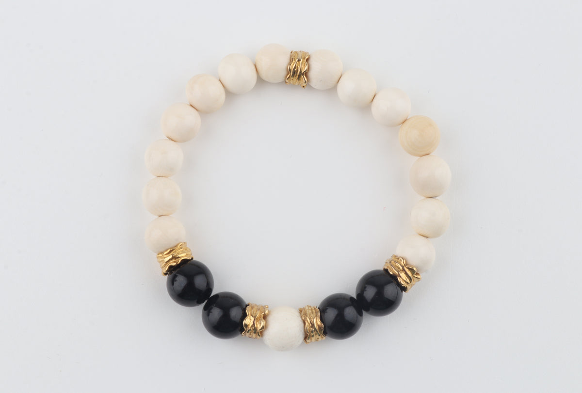 Arctic Noir — Mammoth Ivory & Black Obsidian Bracelet