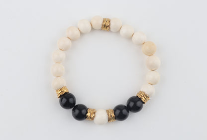 Arctic Noir — Mammoth Ivory & Black Obsidian Bracelet
