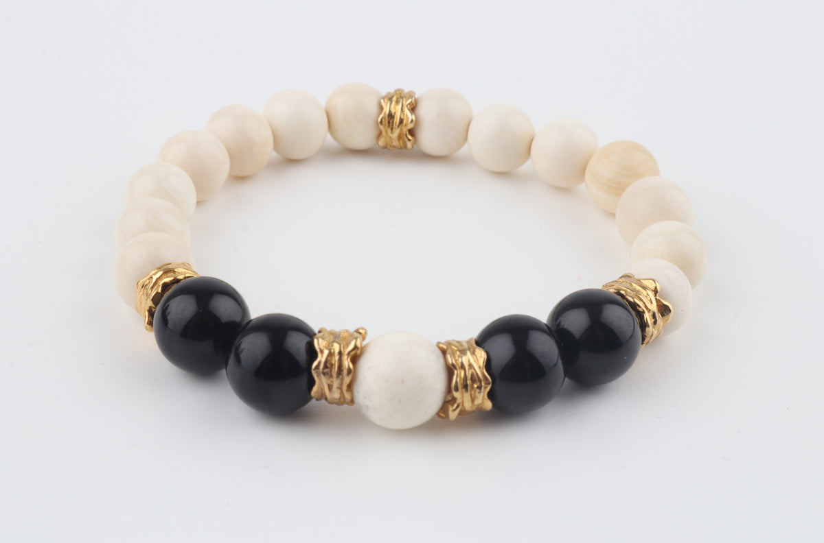 Arctic Noir — Mammoth Ivory & Black Obsidian Bracelet