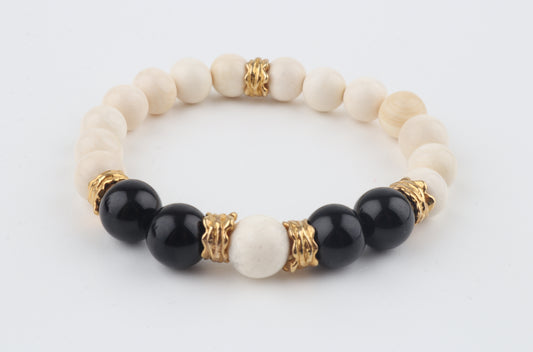 Arctic Noir — Mammoth Ivory & Black Obsidian Bracelet