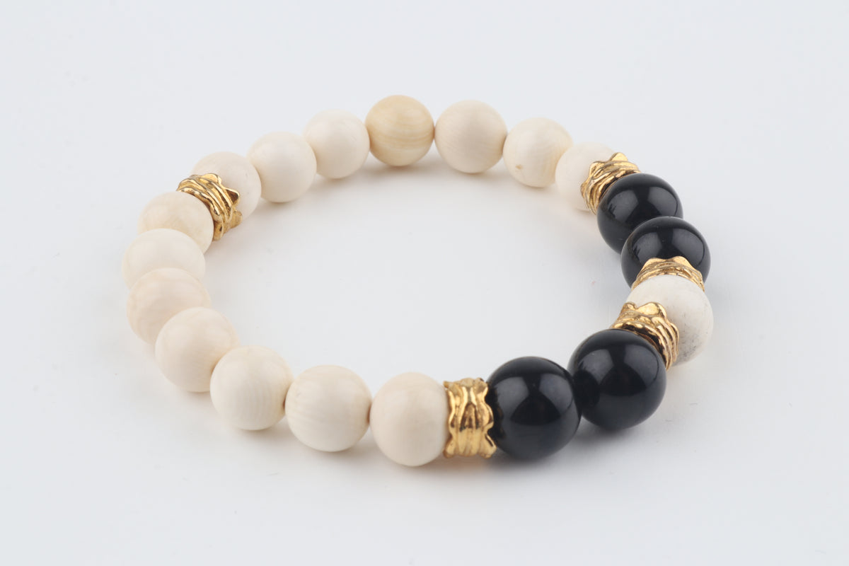 Arctic Noir — Mammoth Ivory & Black Obsidian Bracelet