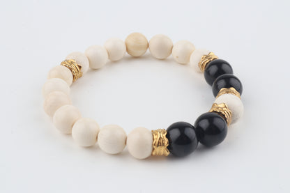 Arctic Noir — Mammoth Ivory & Black Obsidian Bracelet