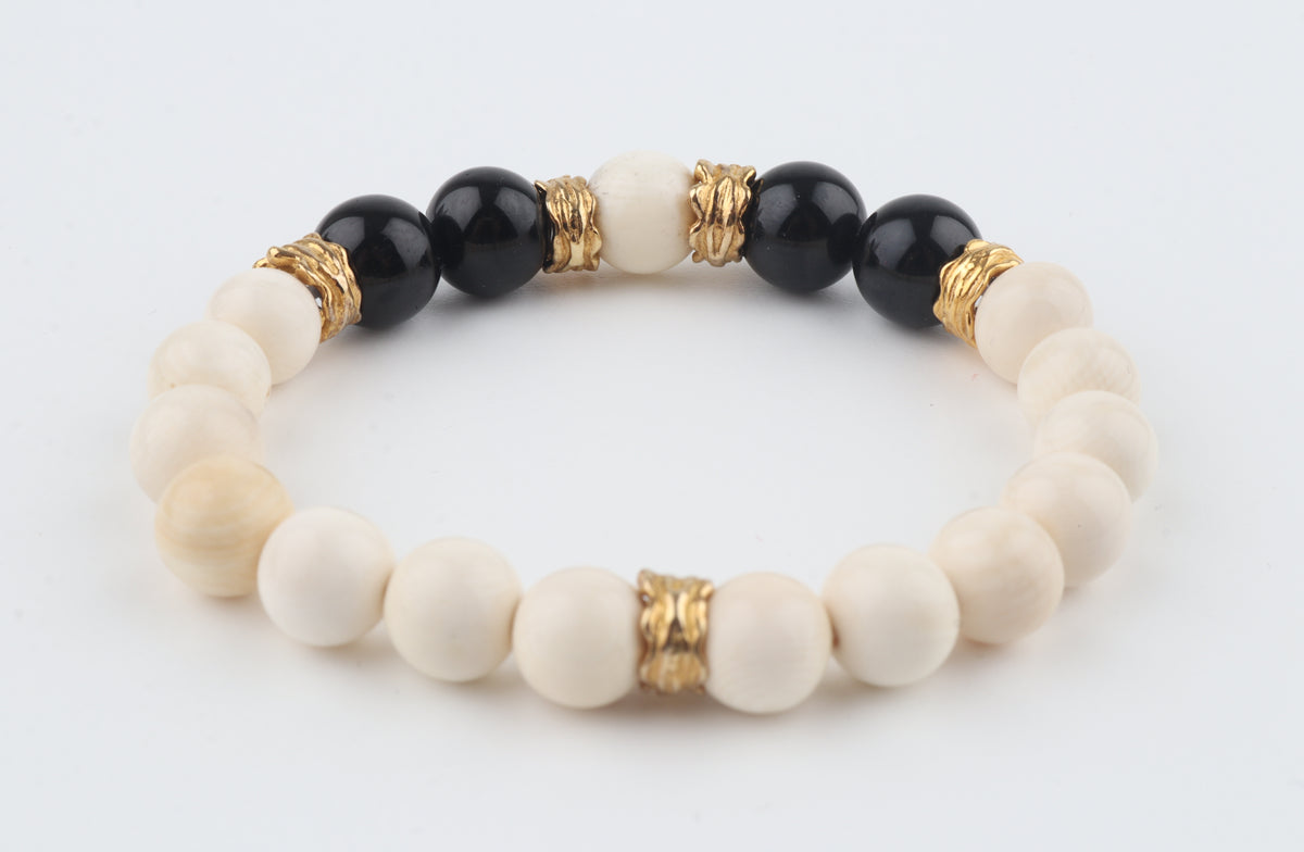 Arctic Noir — Mammoth Ivory & Black Obsidian Bracelet