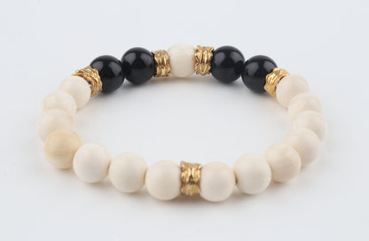 Arctic Noir — Mammoth Ivory & Black Obsidian Bracelet
