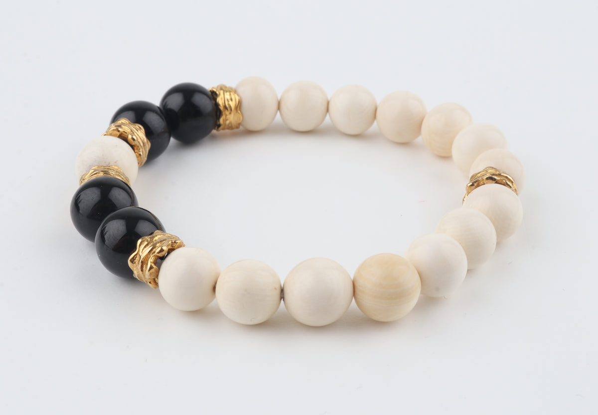 Arctic Noir — Mammoth Ivory & Black Obsidian Bracelet