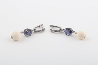 Mammoth Ivory & Iolite Drop Earrings