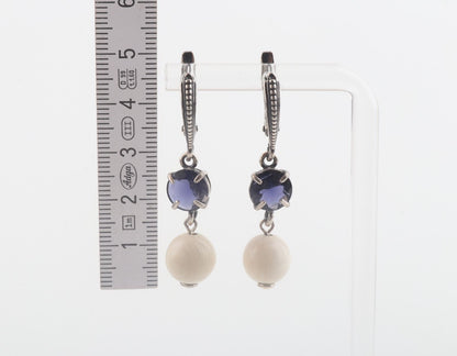 Mammoth Ivory & Iolite Drop Earrings