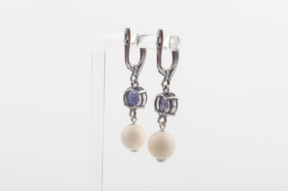 Mammoth Ivory & Iolite Drop Earrings