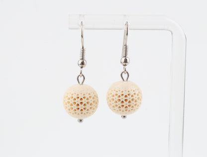 Carved Mammoth Ivory Drop Earrings