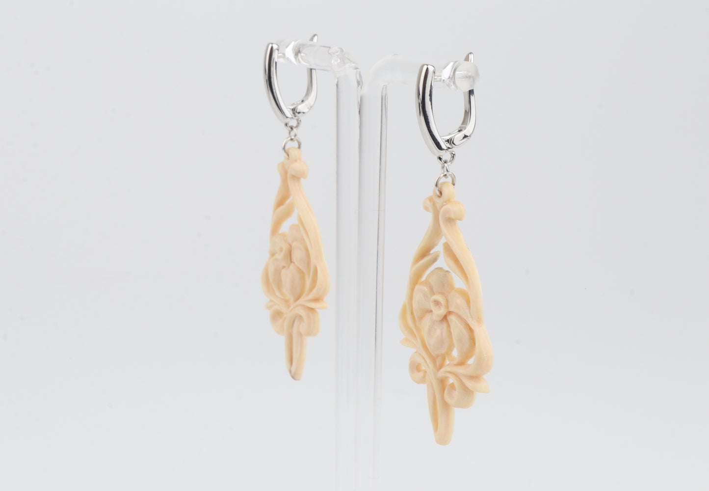 Carved Mammoth Ivory Drop Earrings
