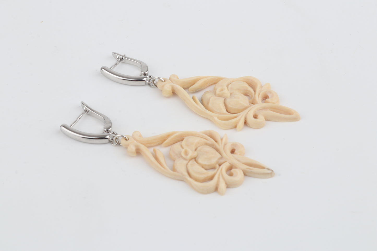 Carved Mammoth Ivory Drop Earrings