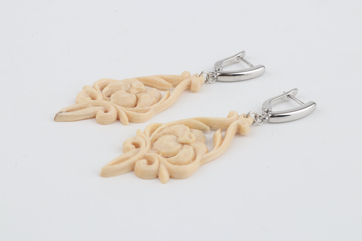 Carved Mammoth Ivory Drop Earrings